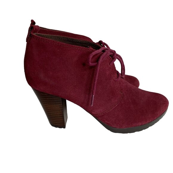 Giani Bernini Shoes - Giani Bernini Lace Up Ankle Bootie 7.5 Burgundy Suede Leather Block Heel